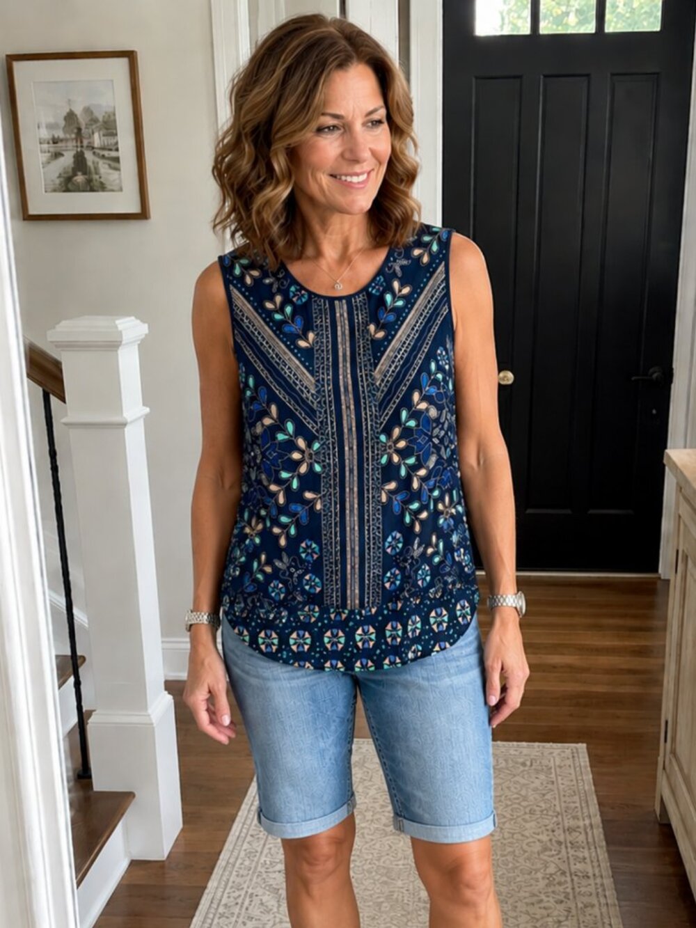 BCBGMaxAzria Sleeveless Printed Blouse Top – Size Medium‎ Summer Cottagecore - Picture 6 of 7